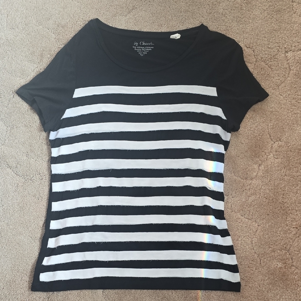 Chico's Monochrome Striped Short Sleeve Tee